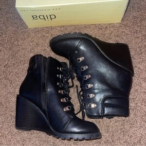 Black Wedge Ankle Boots DIBA size 8.5
